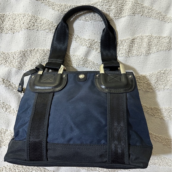 Franco Sarto Handbag, Black Leather and Midnight Blue Nylon, Like New 👜 - Picture 2 of 15